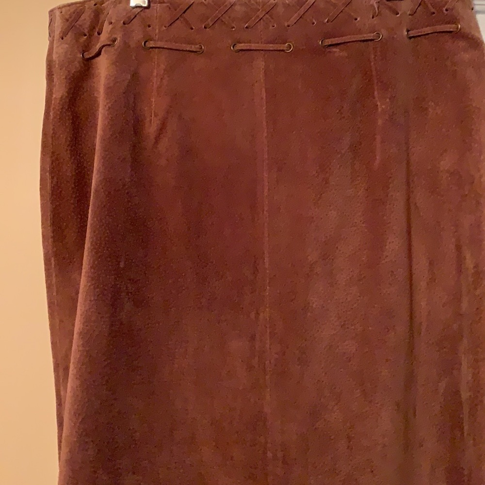 NWT Brown Leather Suede Skirt Size 10 - Picture 3 of 4